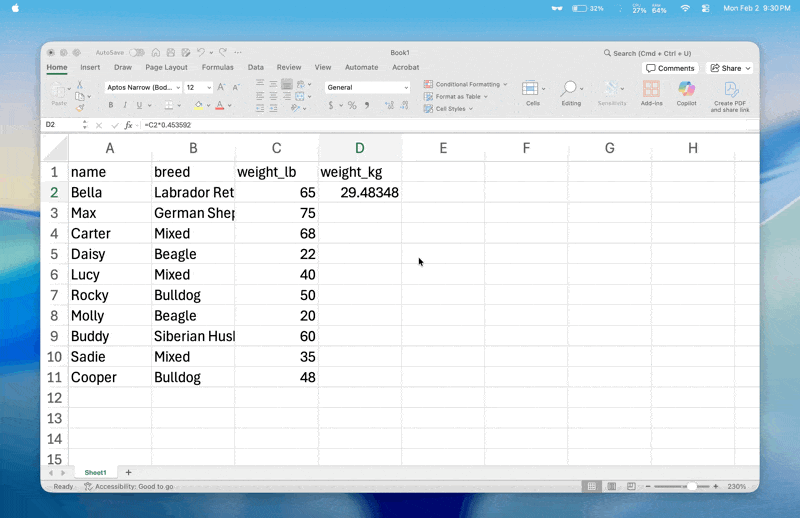 Section 1.4: Using Formulas in Excel – Data Analytics for Sciences